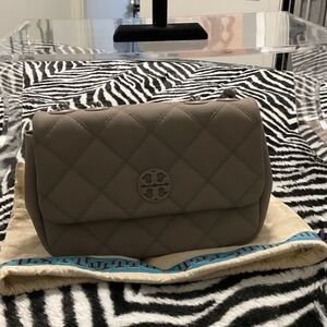Tory Burch Taupe Quilted Shoulder Bag